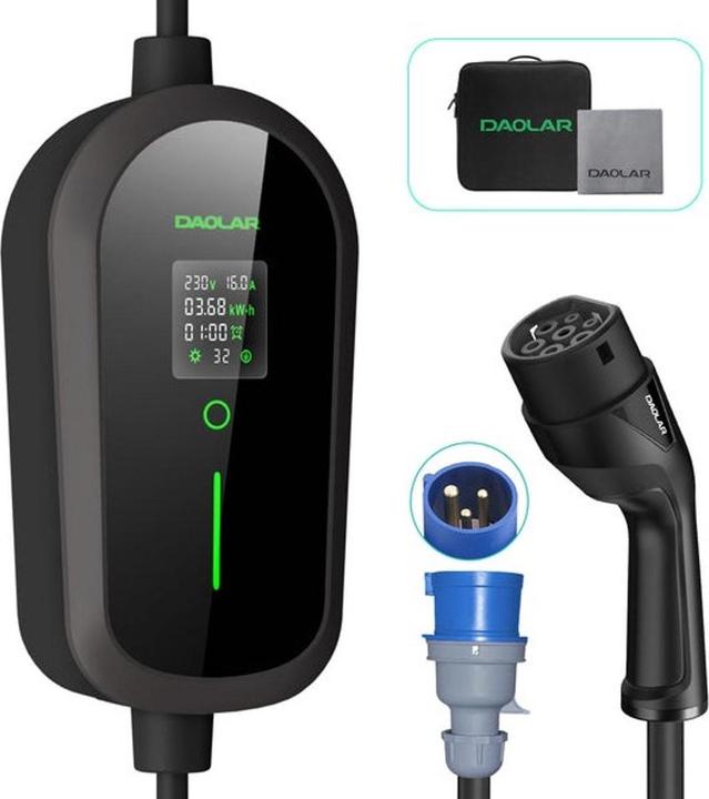 Daolar 7.4 KW - 32A - Type 2 - 3 Pins -Cee Home loader with adjustable timer - 5 meters of cable - c (Type 2, 7 kW, 32 A)