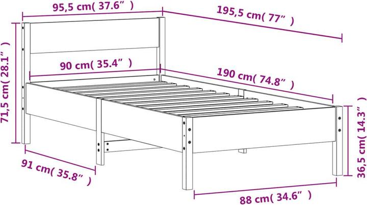 Image du produit vidaXL Bettgestell (90 x 190 cm)