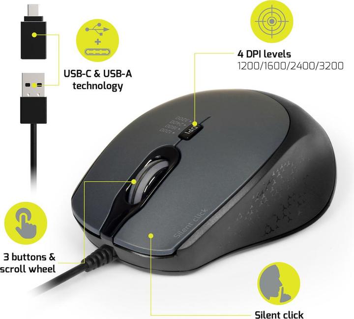 Actual product image Port Designs 900711 Mouse right USB Type-A Optical 3200 DPI (Cable)