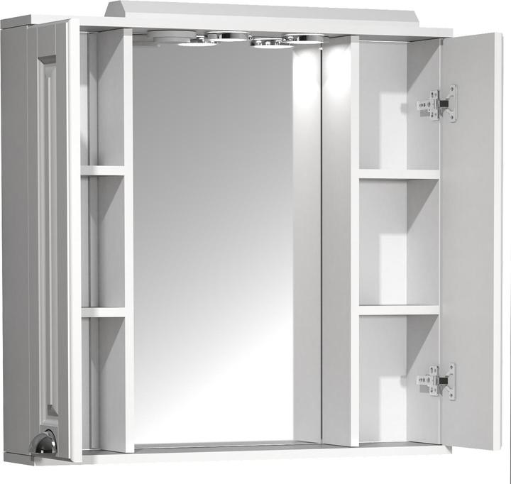 Produktbild VCM Badspiegel Wandspiegel 75 cm Hängespiegel Spiegelschrank Badezimmer Landhaus Drehtür Beleuchtung (75 x 14 x 71 cm)