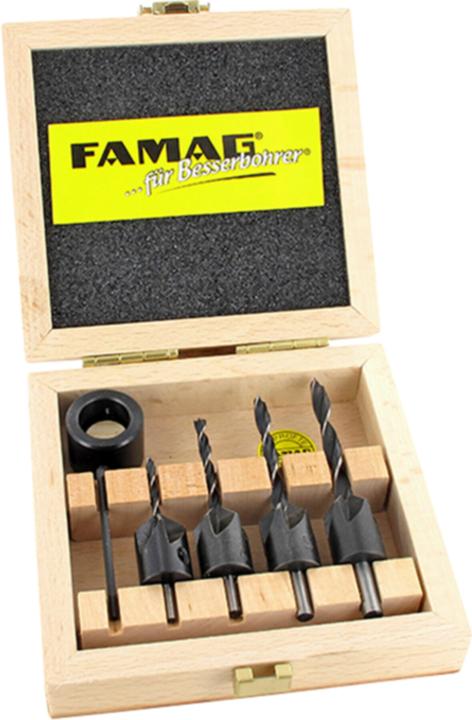 Produktbild Famag Bohrer-Senker-Satz im Holzkoffer (3 mm, 4 mm, 5 mm, 6 mm)