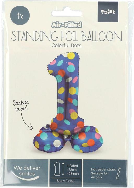 Actual product image Folat Standing Foil Balloon Colourful Dots Number 1 - 72cm (1 x)