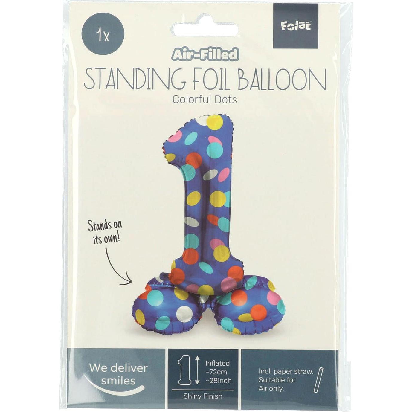 Thumbnail - Folat Stehender Folienballon Bunte Punkte Zahl 1 - 72cm