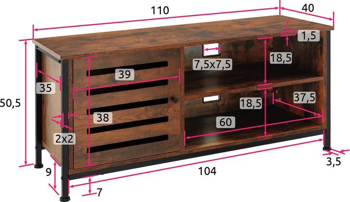 Produktbild tectake TV-Board Galway 110x41,5x50,5cm (41.50 x 41.50 x 50.50 cm)