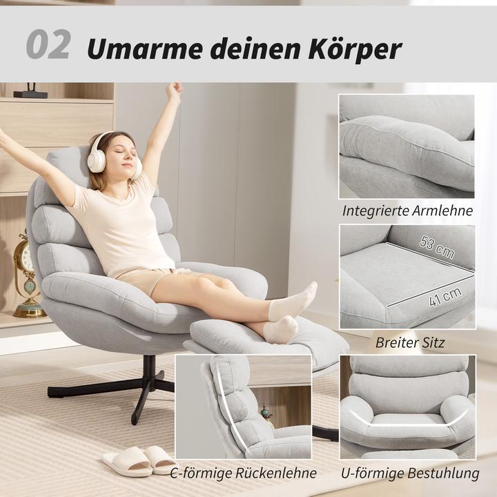 Immagine prodotto Homcom Relaxsessel mit Hocker Polyester, Stahl Cremeweiss