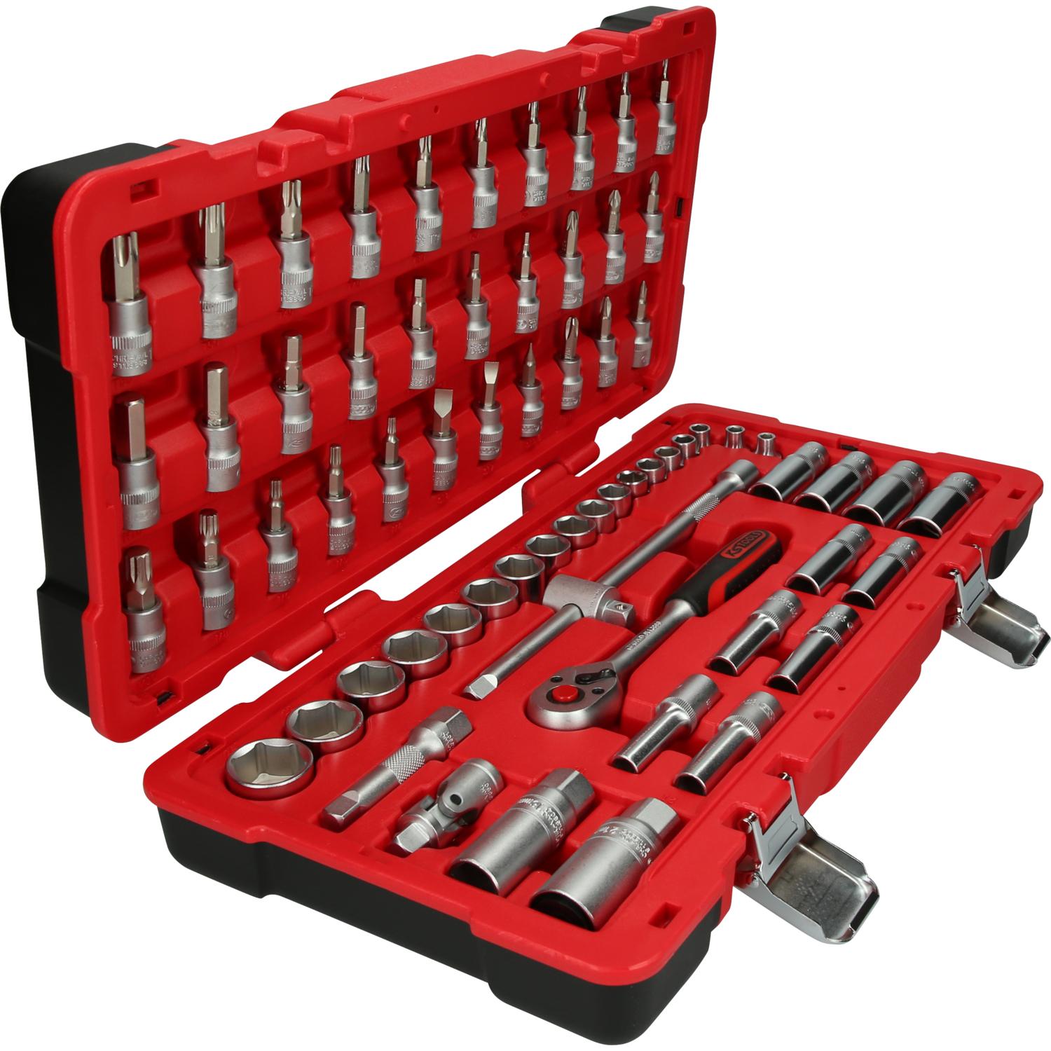KS Tools, Steckschlüssel + Stecknuss, 3/8" Steckschlüssel-Satz, 66 Teile, Flank Traction (24 mm, 19 mm, 16 mm, 15 mm, 14...