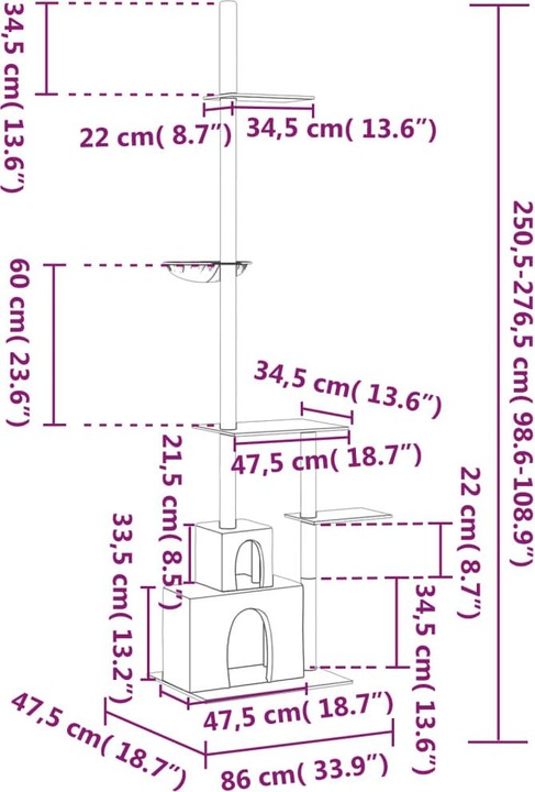 Actual product image VidaXL Kratzbaum Deckenhoch Creme 250,5-276,5cm Katzenbaum Katzenkratzbaum (276.50 cm, Cream)
