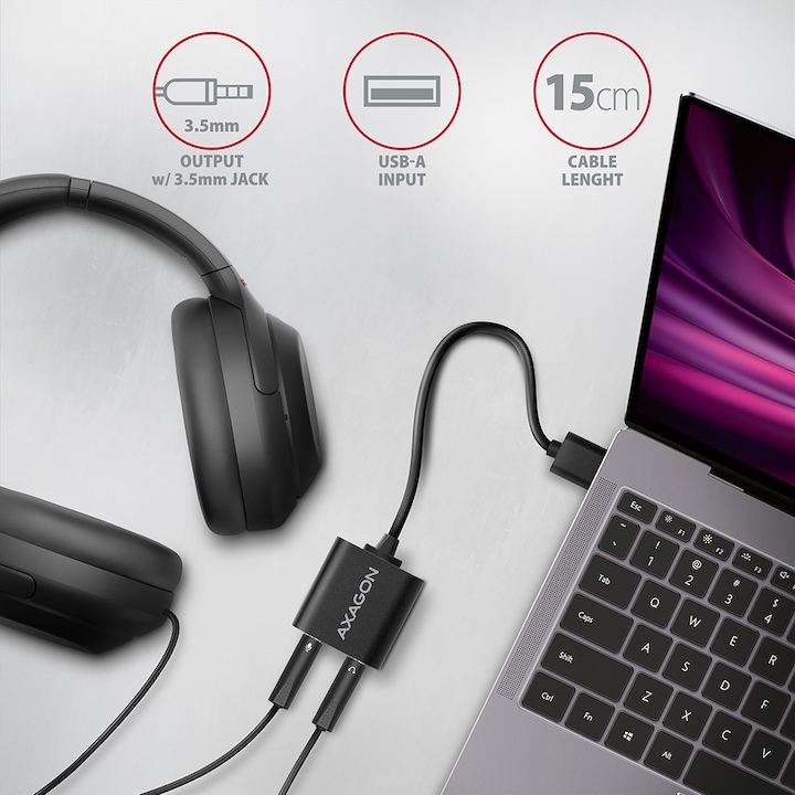 Productafbeelding Axagon ADA-12 USB 2.0, Stereo Audio Mini Adapter, 15 cm kabellengte (USB)