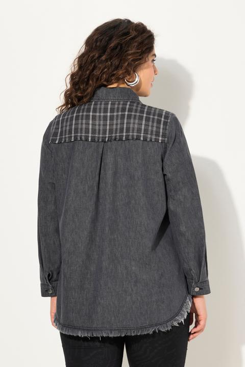 Immagine prodotto Ulla Popken Camicia di jeans con inserto in flanella, collo da camicia, frange e maniche lunghe (54)