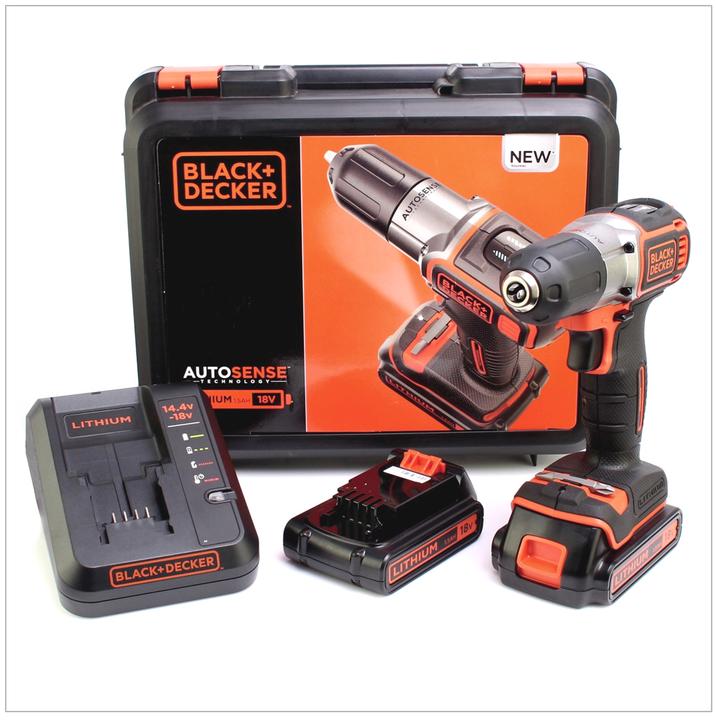Immagine prodotto Black & Decker Trapano e avvitatore a batteria 18V Autosense, 2 batterie ricaricabili