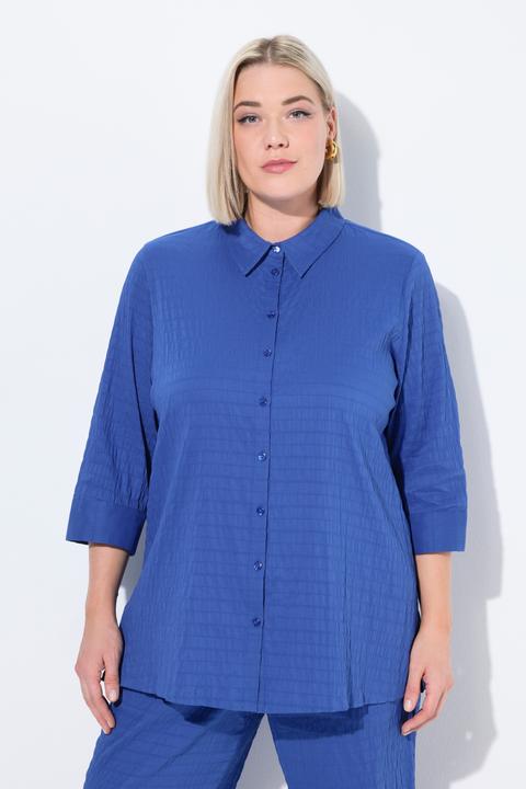 Actual product image Ulla Popken Bubble Texture Solid Button Front Stretch Blouse (50, 52)