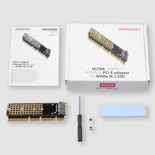 Actual product image Axagon PCEM2-1U PCI-E 3.0 16x - M.2 SSD NVMe, up to 80mm SSD, low profile 1U