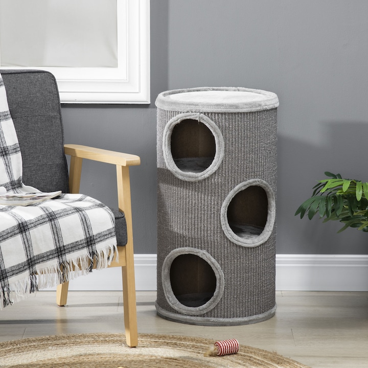 Immagine prodotto PawHut Cestino per grattini con 3 vani (70 cm, Grigio chiaro)