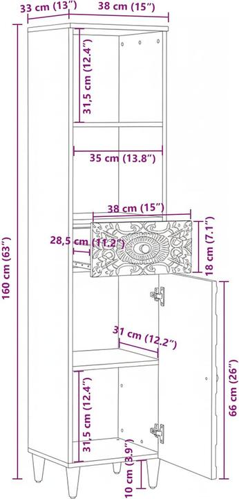 Actual product image vidaXL Badezimmerschrank (33.50 x 33.50 x 160 cm)