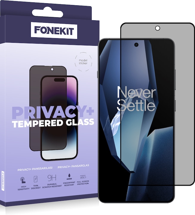 Actual product image FoneKit Privacy+ Full Cover Tempered Glass, OnePlus 13R, black (1 Piece, OnePlus 13R)