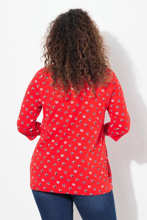 Immagine prodotto Ulla Popken Maglia dal taglio svasato con pallini, pieghe decorative, scollo a V e maniche a 3/4 (54)