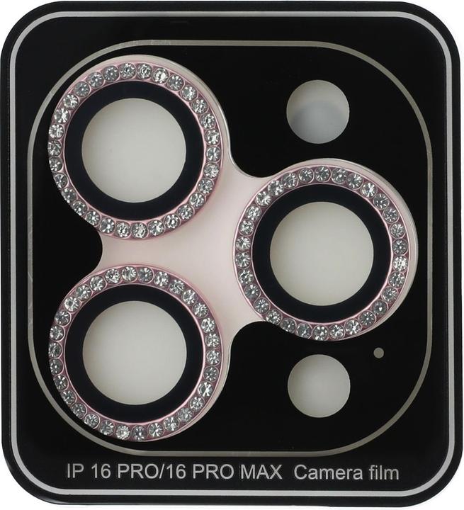 Produktbild Guess Fixed Glliter Protective Lens für Apple iPhone 16 Pro, 16 Pro Max - pink (1 Stück, Apple iPhone 16 Pro Max, Apple iPhone 16 Pro)