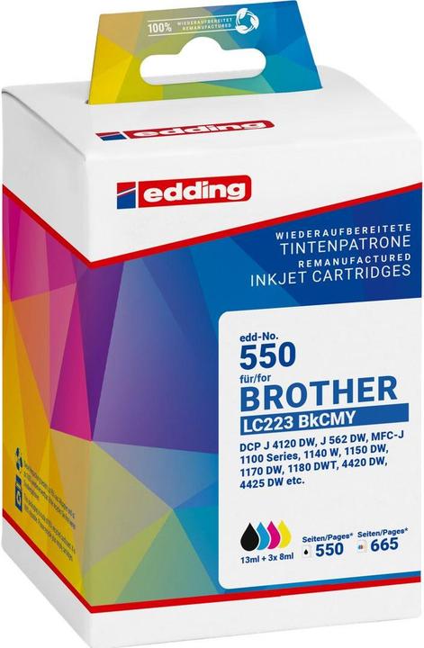Edding EDD-550 schwarz, cyan, magenta, gelb Druckerpatronen kompatibel zu brother LC-223BK/C/M/Y, 4 (BK, C, M, Y)