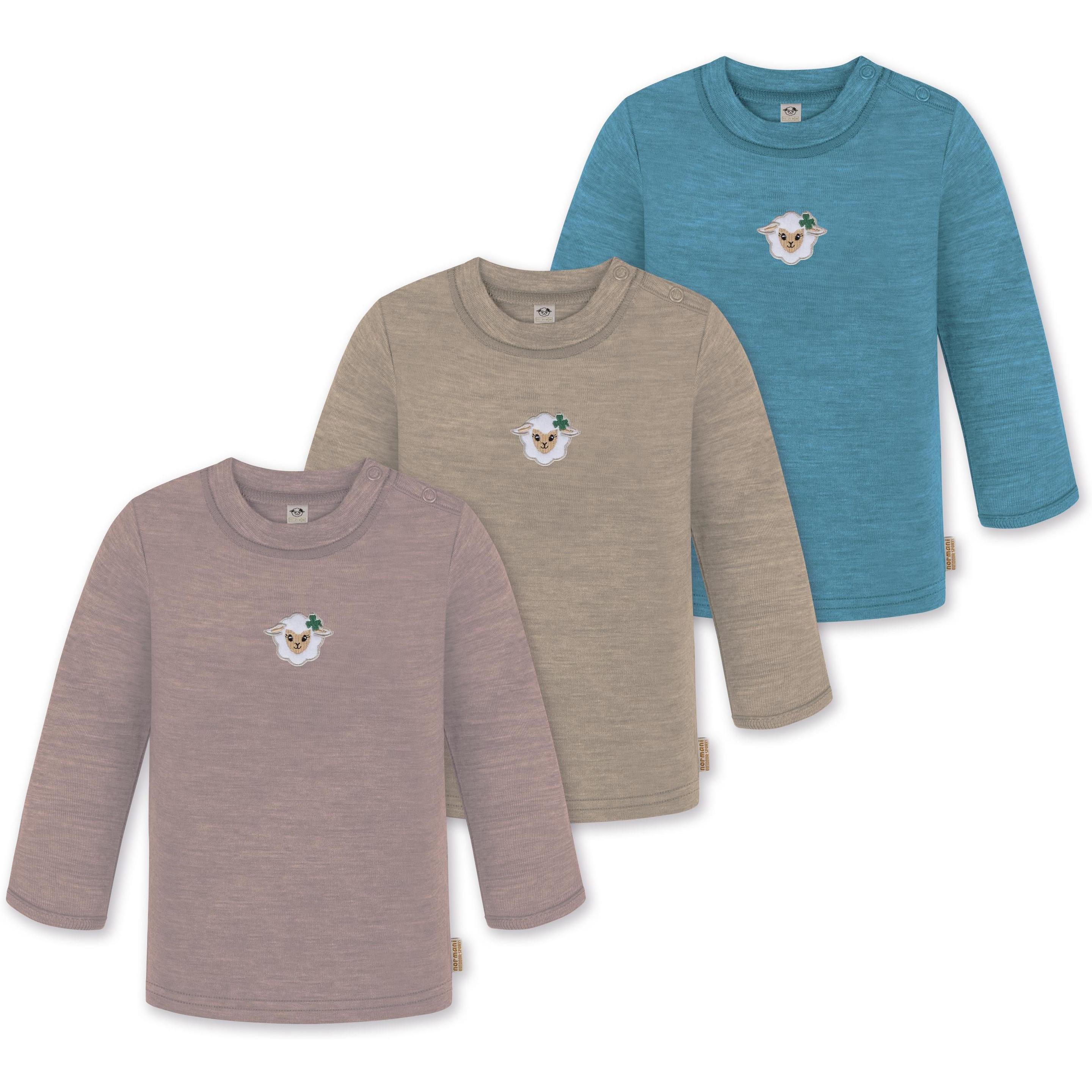 Normani, Herren, Body, 3er Pack Baby Merino Longsleeve „Taupo" - 9475, Blau, (92)
