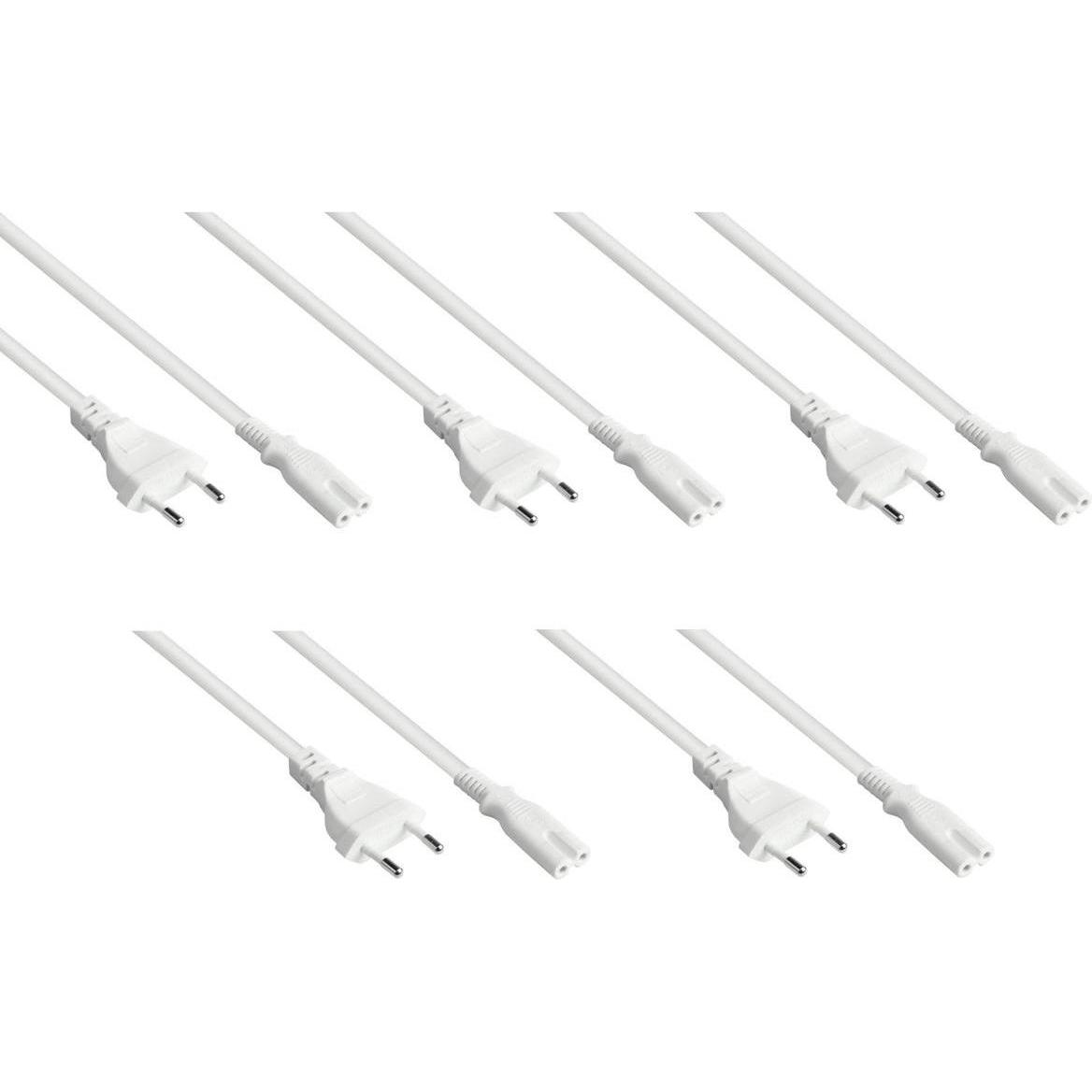 Varia SK0370-W050-5 - Euro-Netzkabel Euro-Stecker Typ C an C7/Euro 8 Buchse, weiss, 0,75mm², 5m - 5er Set, Cavo di alimentazione