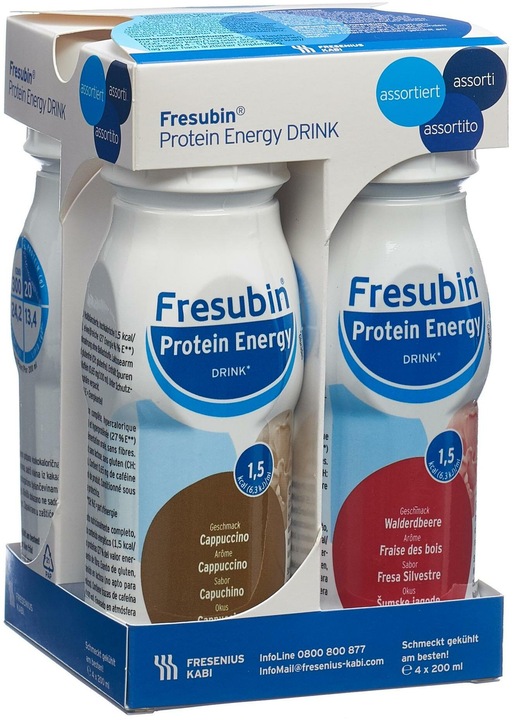Actual product image Fresubin Protein Energy DRINK assorted (Cappuccino, Vanilla, Chocolate, Wild berries, 4 pcs., 982 g)
