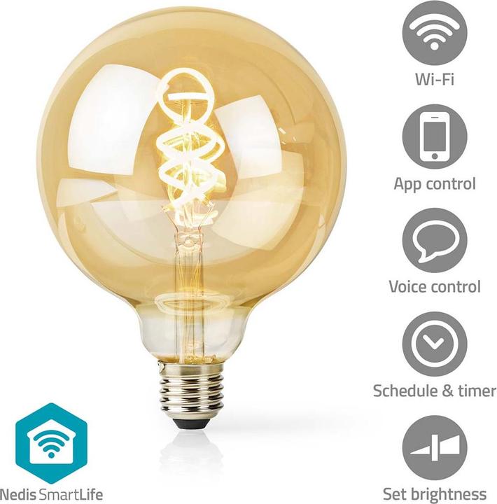 Produktbild Nedis WIFILRT10G125 Smartlife LED Filament Lampe WLAN E27 360 lm 4.9 W Warm to Cool White 1800 - 650 (E27, 360 lm, 1x)