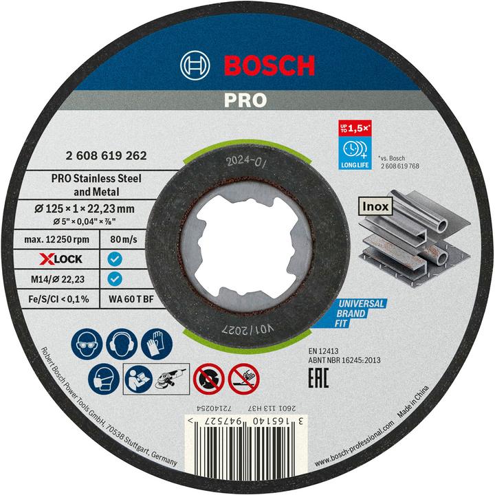 Bosch Professional Zubehör PRO Stainless Steel and Metal X-Lock Trennscheibe, 125 x 1 x 22,23 mm