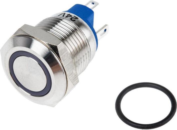 Actual product image RS PRO Push-button switch Yellow illuminated Push-button end 12 (dia.)mm, ON-OFF switch, 1-pole 24V ac/dc