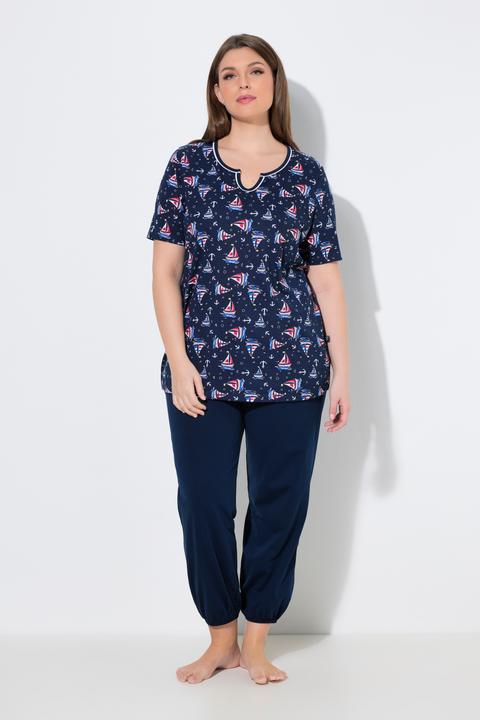 Produktbild Ulla Popken Pyjama, Segelboote, Tunika-Ausschnitt, Halbarm (46)