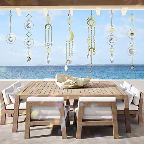 Produktbild Alopini 7 Stück Sonnenfänger Kristall, Sonnenfänger Garten Mond Stern Regenbogen hängend Kristall