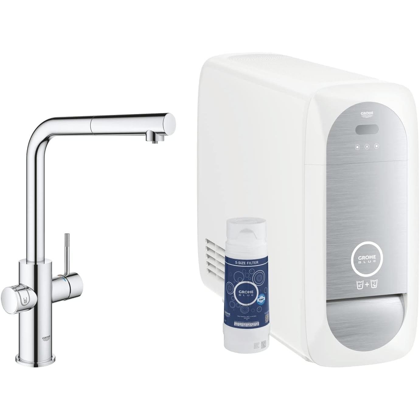 Grohe, Rubinetteria da cucina, Kit di avviamento rubinetto filtro acqua frizzante wifi estraibile L