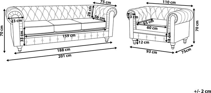 Produktbild Beliani Sofa Set Samtstoff dunkelrot 4-Sitzer CHESTERFIELD (Chesterfield)
