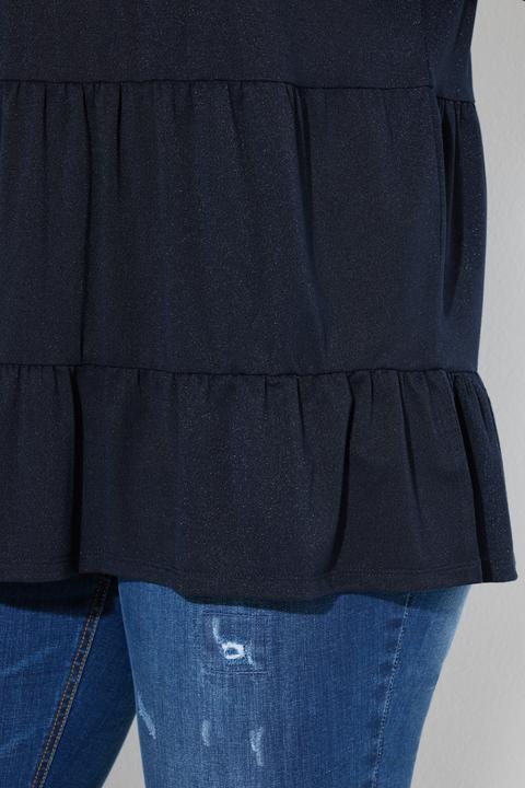 Image du produit Ulla Popken T-shirt à volants, tissu scintillant, décolleté rond et manches longues, coupe évasée (46, 48)