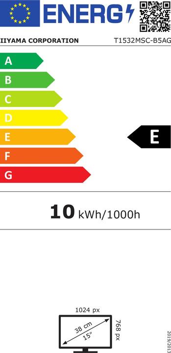 Energy Label iiyama T1532MSC-B5AG Display 38.1cm 15inch (1024 x 768 pixels, 15")