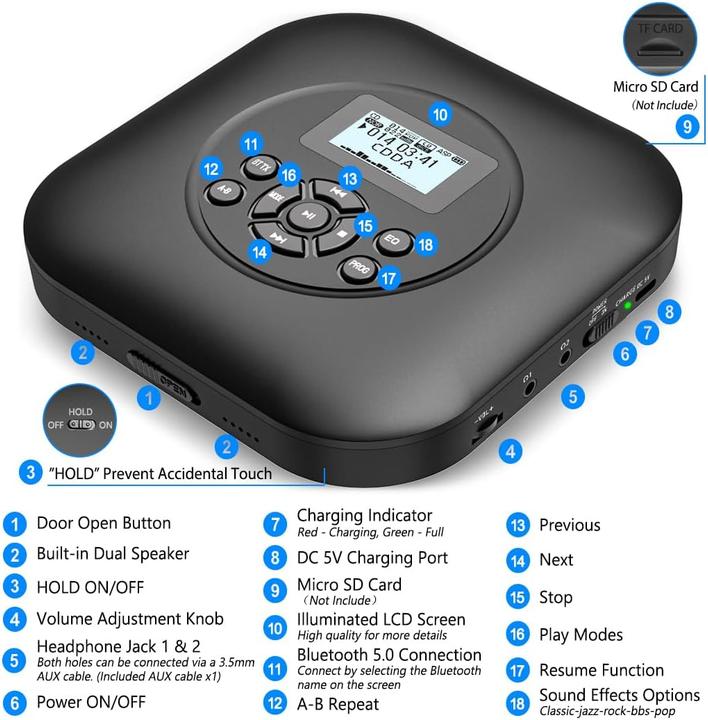 Produktbild Shenzhen Tragbarer CD-Player mit Bluetooth & Lautsprecher