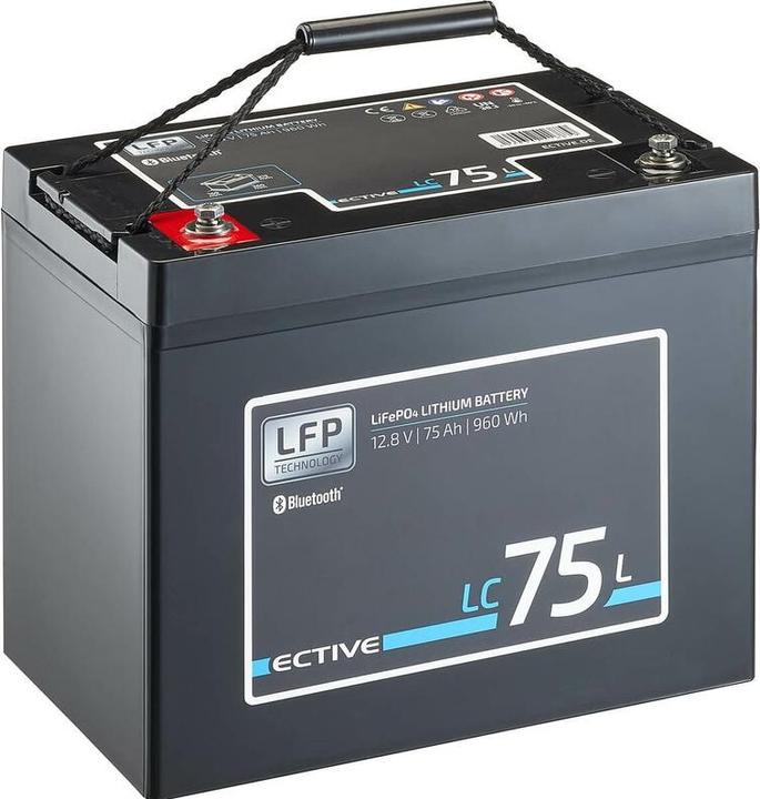 Ective Batterie solaire 12V 75Ah LiFePo4 Batterie lithium BMS camping-car LFP BT Batterie d'alimentation (12 V, 75 Ah)
