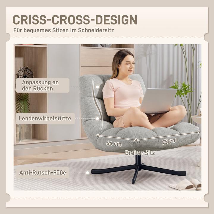 Actual product image Homcom Loungesessel Chenille, Stahl Hellgrau