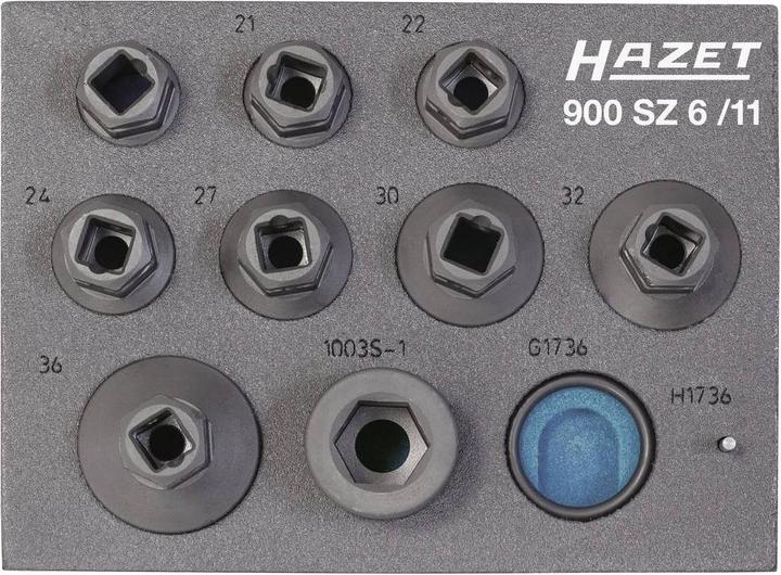 Productafbeelding HAZET Slag-, machineschroevendraaier doppenset (dubbele zeskant) 900SZ6/11 8-delig. (32 mm, 19 mm, 24 mm, 22 mm, 21 mm, 27 mm, 30 mm, 36 mm)
