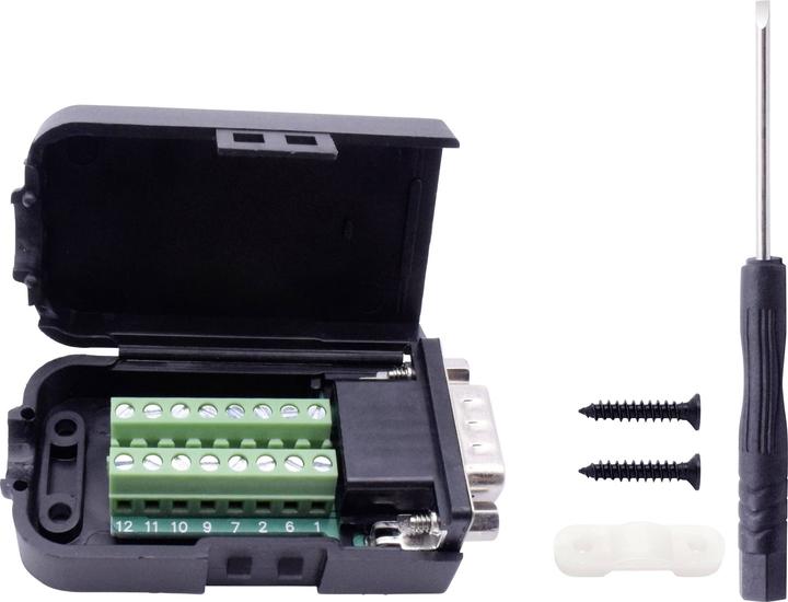 Actual product image Tru Components Modular VGA3+9 15-pin male chassis connector with mounting bolts and housing