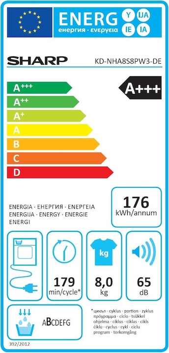 Energie-Label Sharp KD-NHA8S8PW3-DE (8 kg, Rechts)