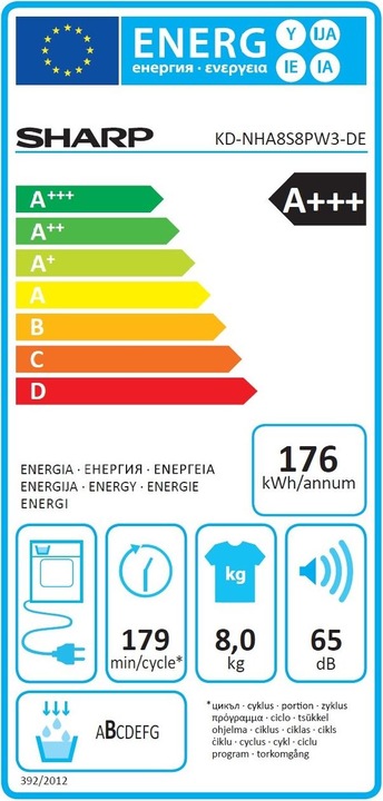 Energie-Label Sharp KD-NHA8S8PW3-DE (8 kg, Rechts)