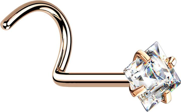Actual product image Star Piercing Nasenstecker gebogen rosegold quadratischer Kristall silber gefasst (without brass, Surgical steel 316L)