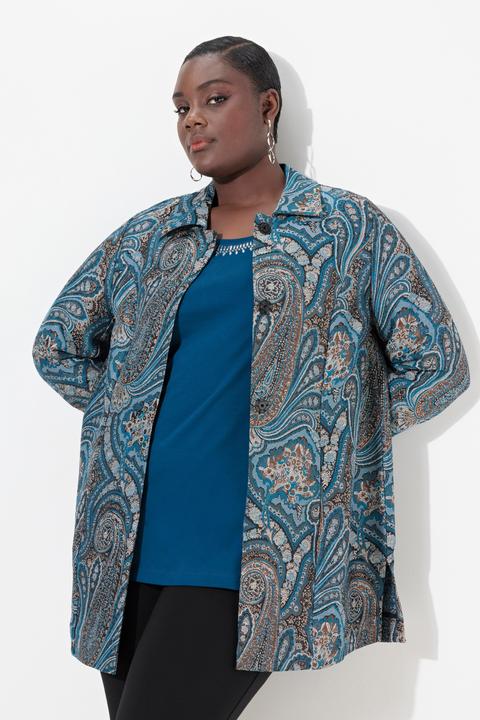 Produktbild Ulla Popken Jacquard-Jacke, Metallic-Effekt, Hemdkragen (42)