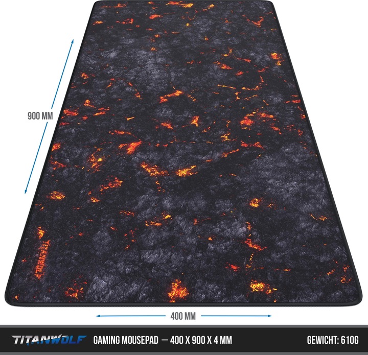 Produktbild Titanwolf Gaming Mauspad XXL, glattes Stoffgewebe, Speed Mausmatte 900 x 400mm grosse Fläche, Lavamotiv (XXL)