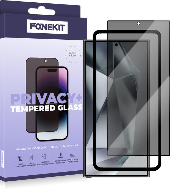 FoneKit Privacy+ Full Cover Verre trempé, Google Pixel 9 Pro, noir (Noir, 3 x)