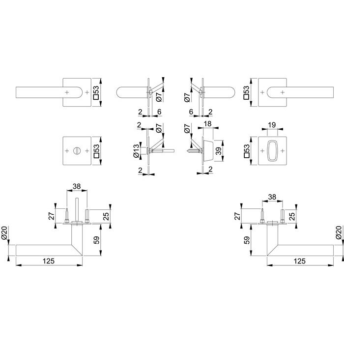 Thumbnail - Hoppe, Türgriff + Fenstergriff, Rosettengrt.Ams.E1400Z/848N/848NS VA F9714M Gehrung SK/OL DIN L/R (Türgarnitur)
