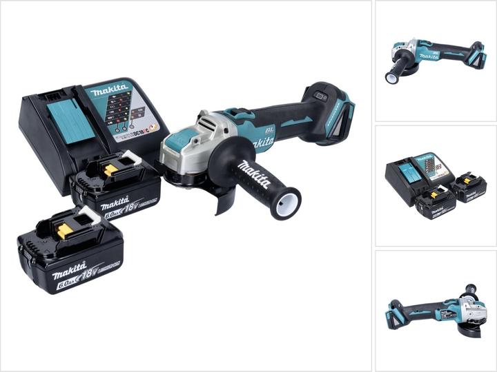 1x Makita DGA 521 cordless angle grinder, 1x additional handle ( 158237-4 ), 1x protective cover ( 347618-9 ), 2x Makita BL 1860 B 18 V 6.0 Ah battery, 1x Makita DC 18 RC charger