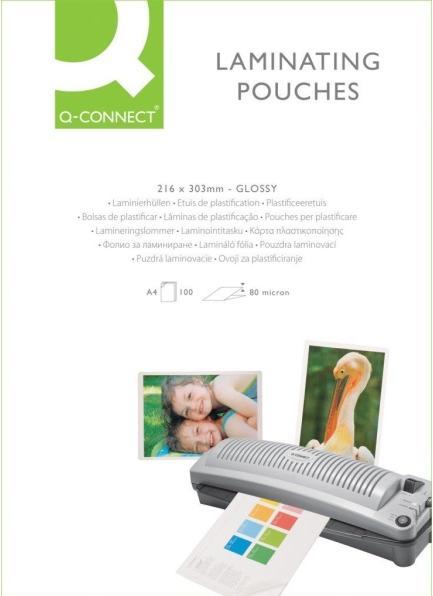 Produktbild Q-Connect Laminierfolien glänzend (A4, 100 Stück, 80 µm)