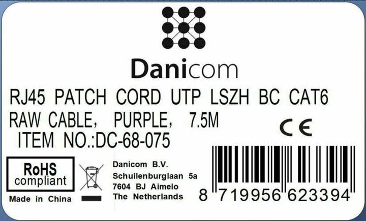 Produktbild Dsit CAT6 Netzwerkkabel, U/UTP, 7,5 Meter, Viollett, 100% Kupfer (CAT6, 7.50 m)