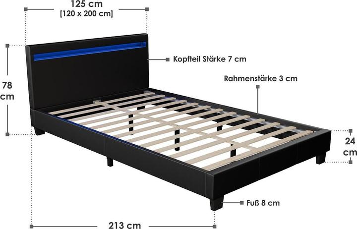 Actual product image Juskys LED upholstered bed Verona with slatted frame (120 x 200 cm)